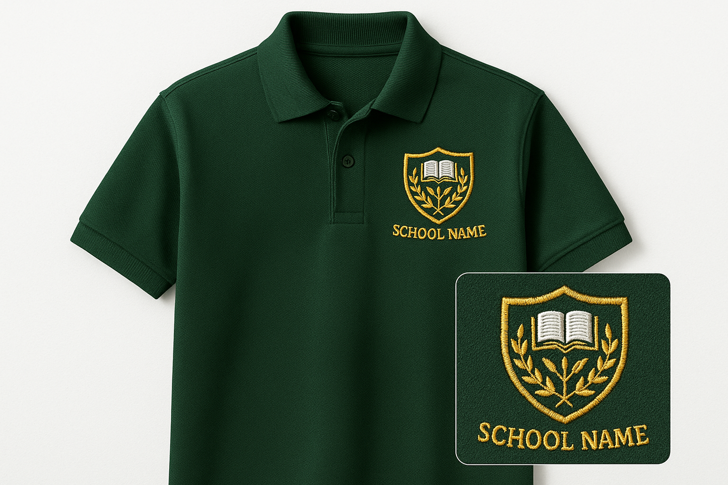 polo with school embroidered logo on it