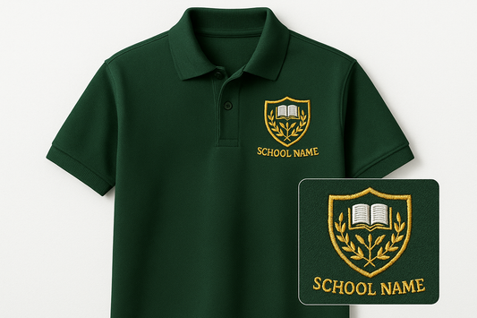 polo with school embroidered logo on it